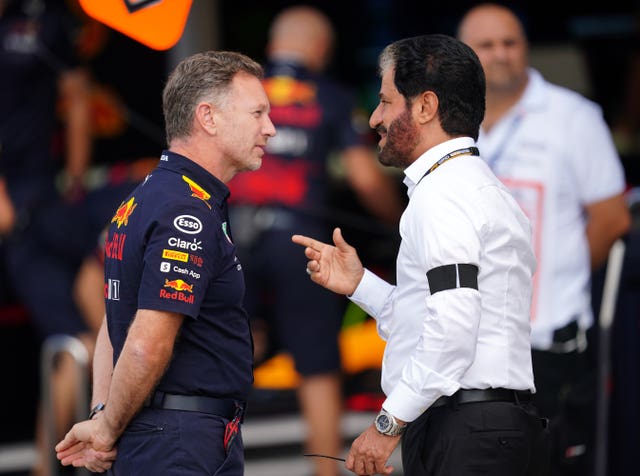 FIA Presedent Mohammed ben Sulayem (right) and Red Bull team principal Christian Horner could clash over budget cap claims.