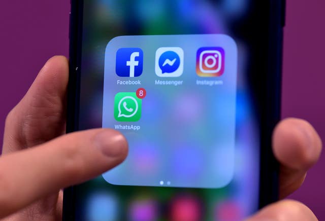 Stock photo of Facebook, Messenger, Instagram and WhatsApp, social media app icons on a smart phone