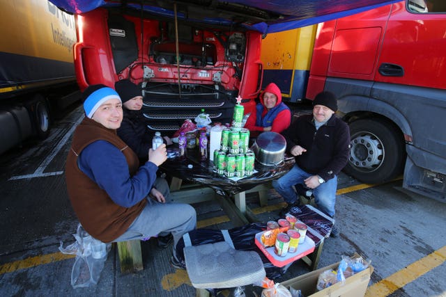Lorry drivers share Christmas Day food and drinks