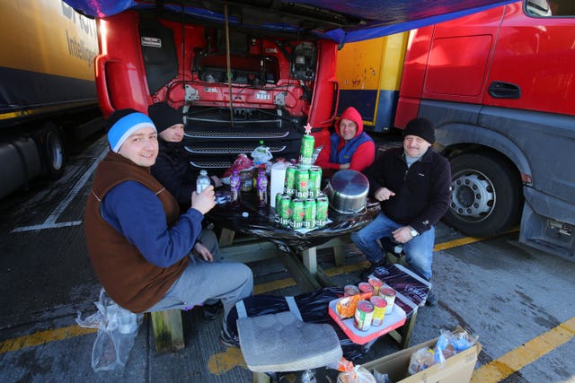 Lorry drivers share Christmas Day food and drinks 