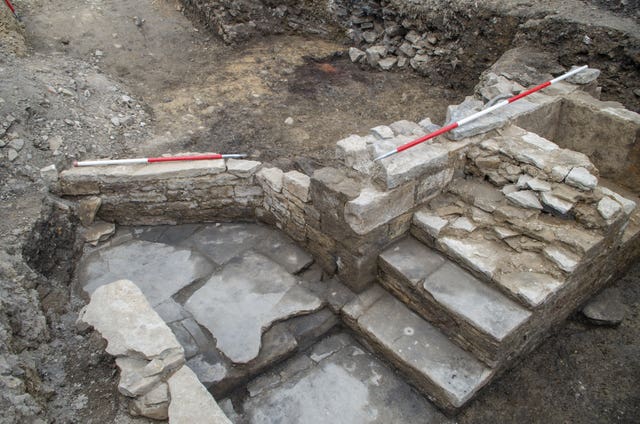 The excavated walls and staircase at the castle 