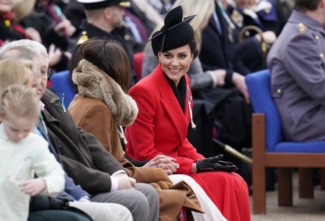 The Princess of Wales during a St David’s Day visit to the 1st Battalion Welsh Guards at Combermere Barracks in Windsor
