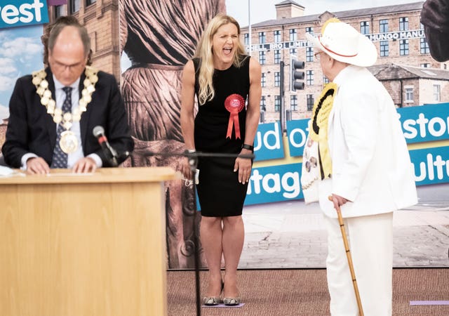 Kim Leadbeater celebrates after winning the Batley and Spen by-election