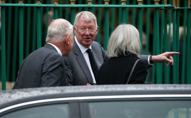 Sir Alex Ferguson leaves St Mary’s Church after Stevie Chalmers funeral