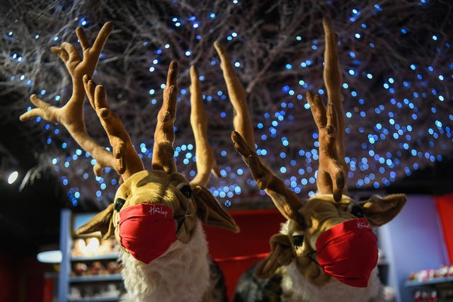 Toy reindeers wearing masks on display during the Hamleys Christmas toy showcase at Hamleys, Regent Street, London 