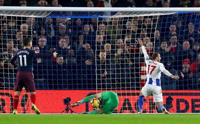 Glenn Murray unsuccessfully appeals for a goal as a foul had already been given by the referee during Arsenal's 1-1 draw at Brighton 