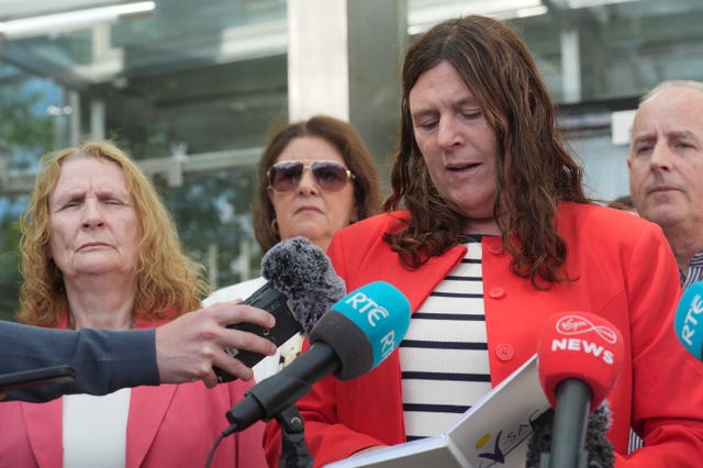 Lorraine Howard, the half-sister of Tina Satchwell, speaks to the media outside the Central Criminal Court in Dublin