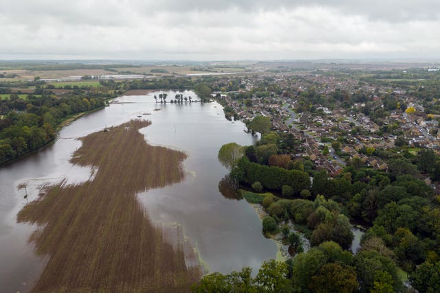 Aerial view of a flooded field