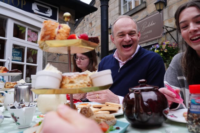 Liberal Democrat Leader Sir Ed Davey joins a group of young carers for a tea party at Jenny’s Tea Shop in Harrogate 