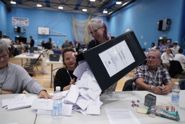 Ballot boxes  at a by-election (Andrew Matthews/PA)