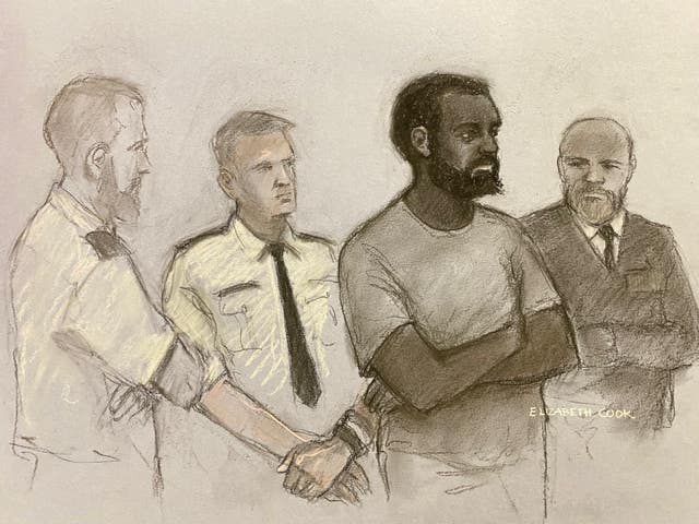 Court artist sketch of Valdo Calocane (second right), appearing in the dock at Nottingham Magistrates’ Court