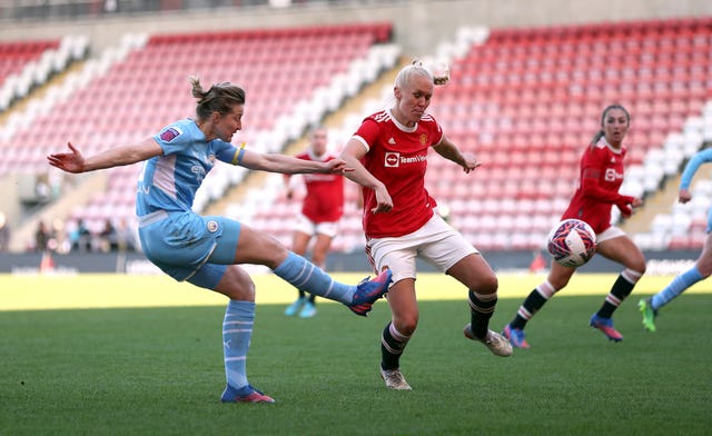 Manchester United v Manchester City – Vitality Women’s FA Cup – Fifth Round – Leigh Sports Village