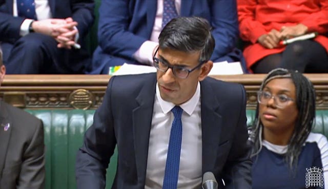 Prime Minister Rishi Sunak speaks during Prime Minister’s Questions 