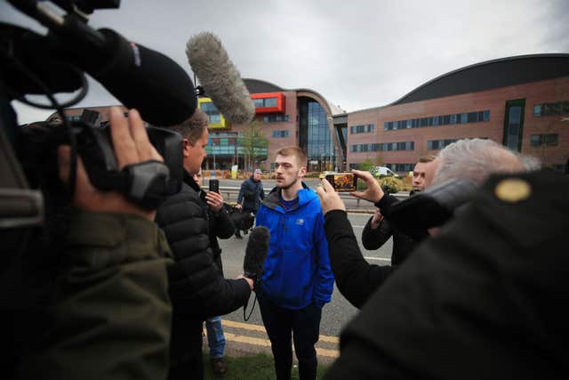 Tom Evans talking to the media outside Alder Hey Children’s Hospital (Peter Byrne/PA)