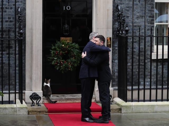 Prime Minister Sir Keir Starmer welcomes Ukrainian President Volodymyr Zelensky to Number 10 Downing Street, London