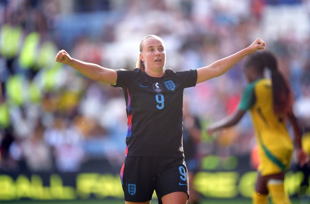 Beth Mead celebrates scoring England's seventh goal