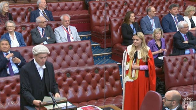 Lady Owen taking her seat in the Lords