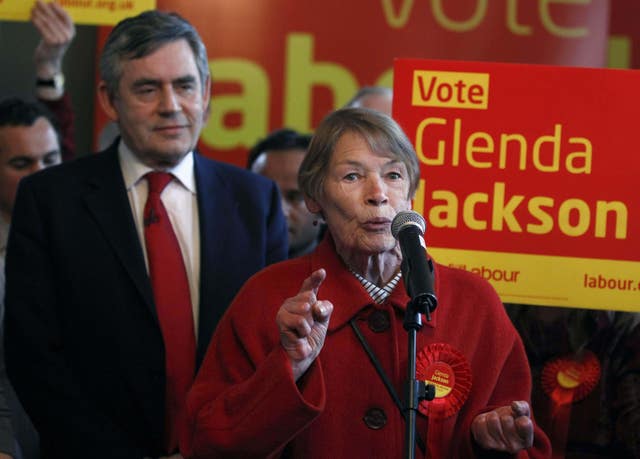 Glenda Jackson speaks during a Labour Party meeting with leader Gordon Brown in 2010 (PA)