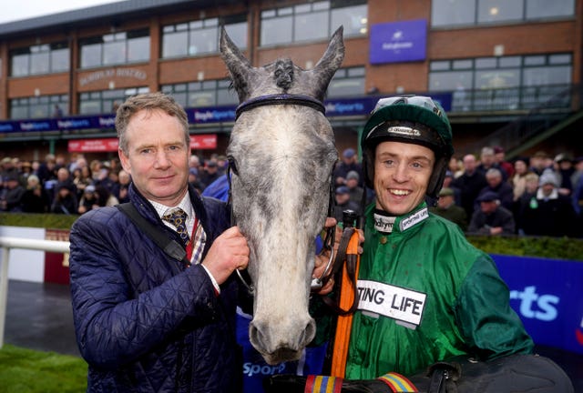 Thomas Gibney (left) with Intense Raffles after the Irish Grand National