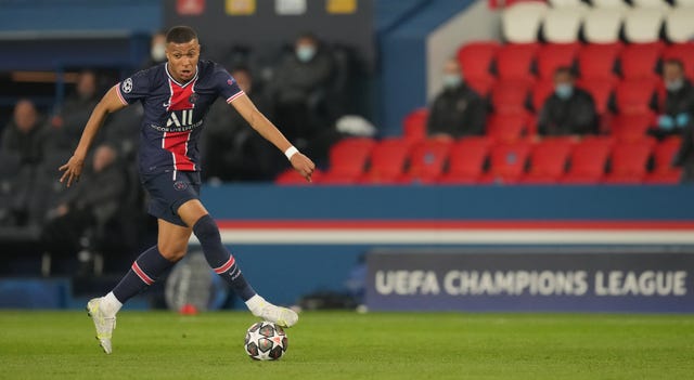 Paris St Germain’s Kylian Mbappe on the ball 