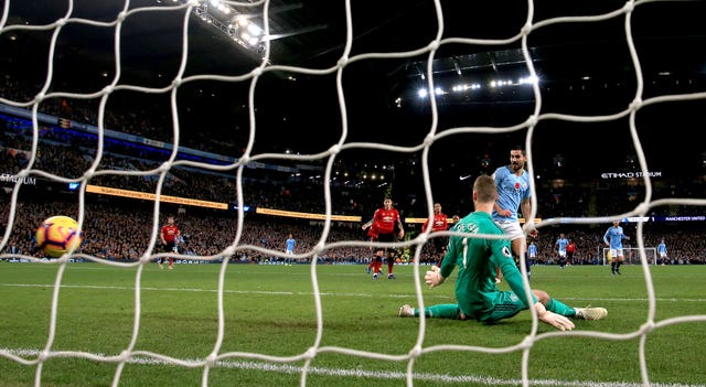 Ilkay Gundogan scored Manchester City's third goal to down rivals Manchester United