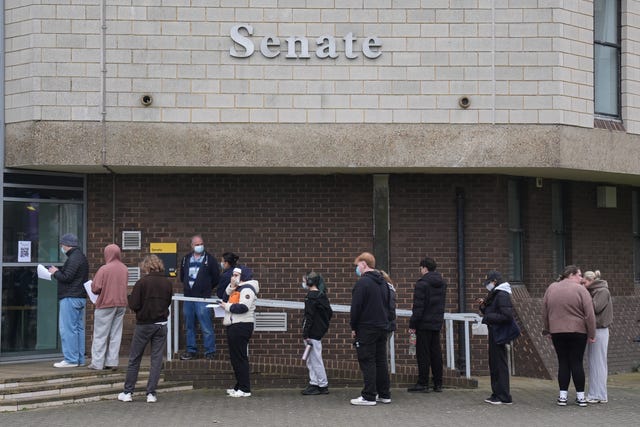 Students queuing for antibiotics on the University of Kent campus on Tuesday