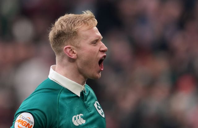 Jamie Osborne celebrates his early try for Ireland