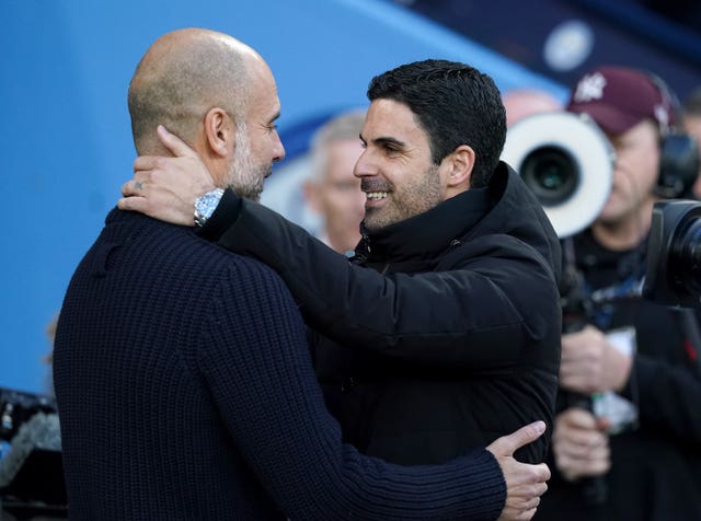 Manchester City manager Pep Guardiola and Mikel Arteta of Arsenal
