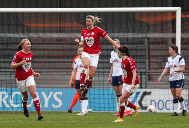 Gemma Evans, centre, helped Bristol City move off the bottom of the WSL after a 1-1 draw at Tottenham (Kieran Cleeves/PA)