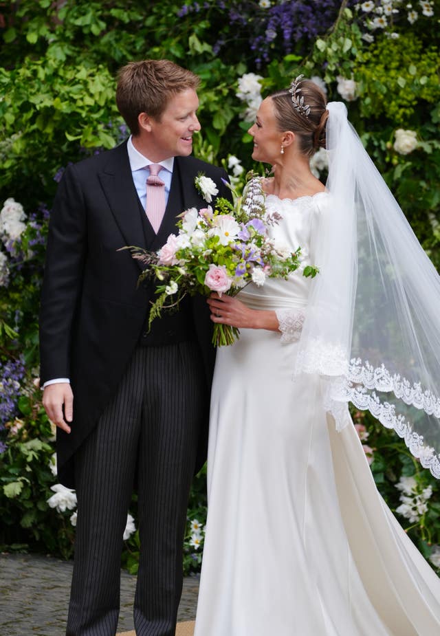 The couple leaving Chester Cathedral on their wedding day 