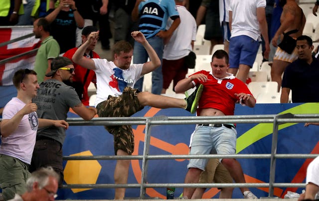 Tempers flared between Russia and England fans during the Euro 2016 match at the Stade Velodrome, Marseille (Nick Potts/PA)