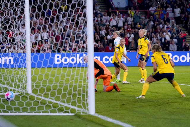 Alessia Russo scores a memorable back-heel for England against Sweden at Euro 2022