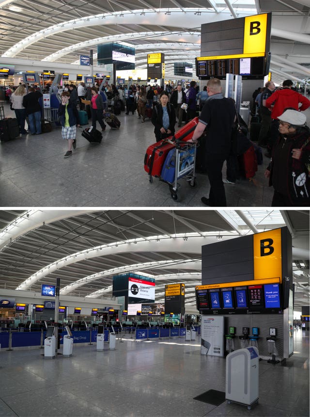 Heathrow Airport was much quieter ahead of Easter 2020 compared with last year (Steve Parsons/PA)