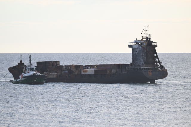The stricken container ship, the Solong, which was involved in a collision with a tanker in the North Sea 
