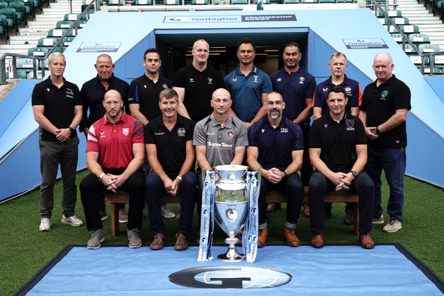 The Premiership's 13 directors of rugby pictured at the start of the season. A smaller league will be in operation for 2023-24