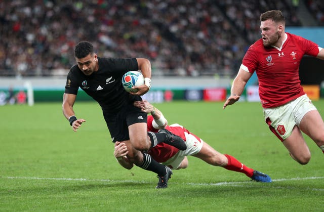 New Zealand’s Richie Mo’unga scores his side's sixth try during the 2019 Rugby World Cup bronze medal match