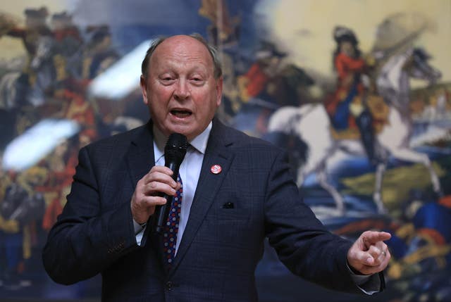 TUV leader Jim Allister speaking during a public meeting