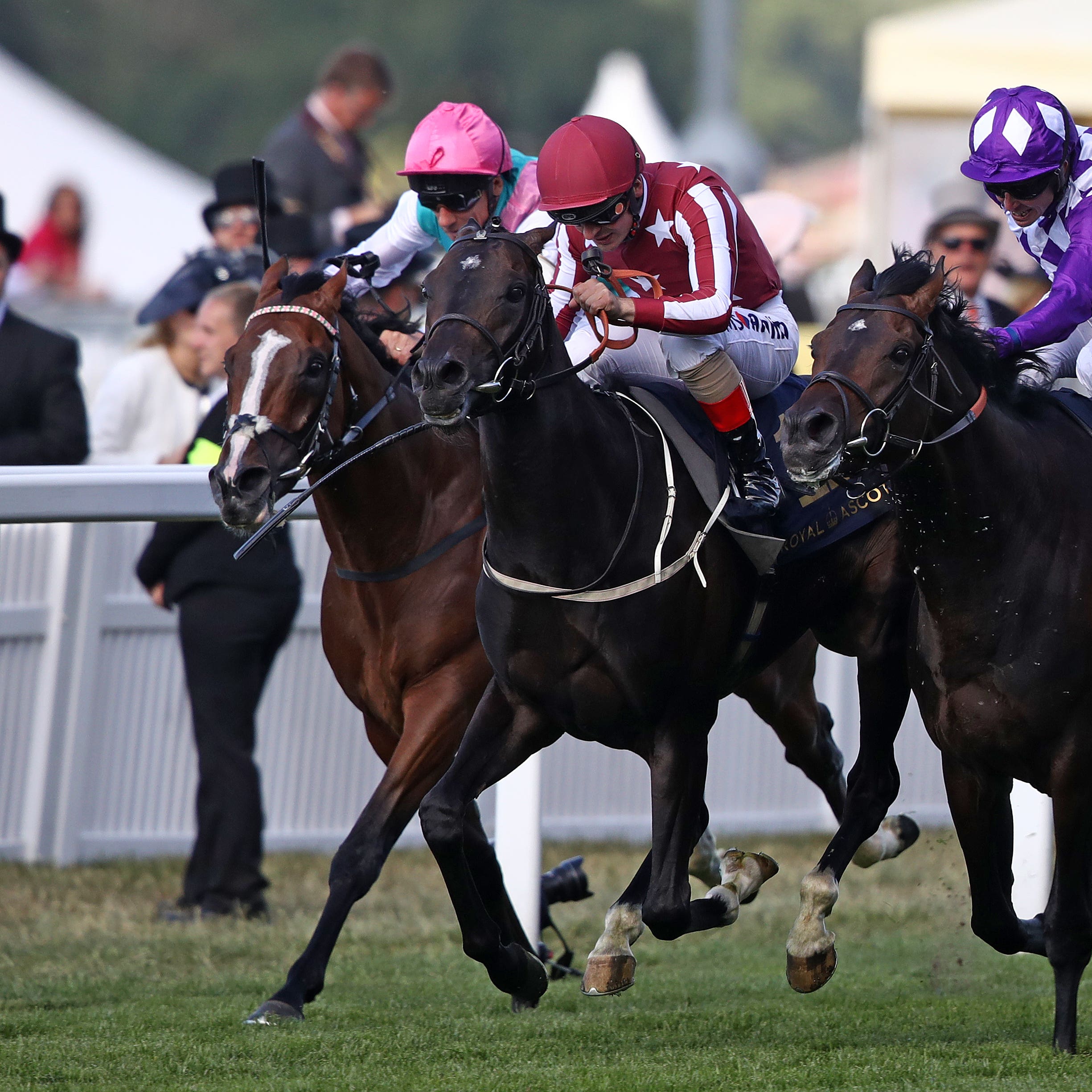 Baghdad (centre) wins the King George V Stakes at Royal Ascot