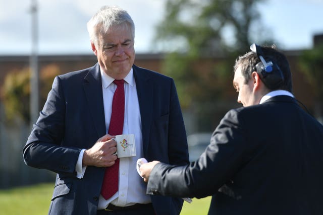 First Minister of Wales Carwyn Jones at the Ford engine plant near Bridgend this morning  