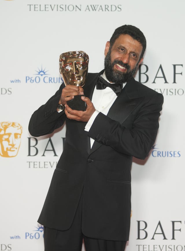 Bafta-winning Sherwood actor Adeel Akhtar holding his Bafta award