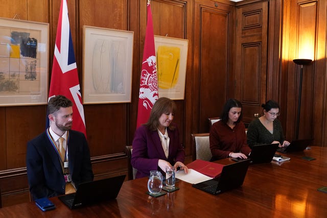 Chancellor Rachel Reeves at 11 Downing Street, central London, during a virtual meeting of G7 finance ministers to discuss the situation in the Middle East