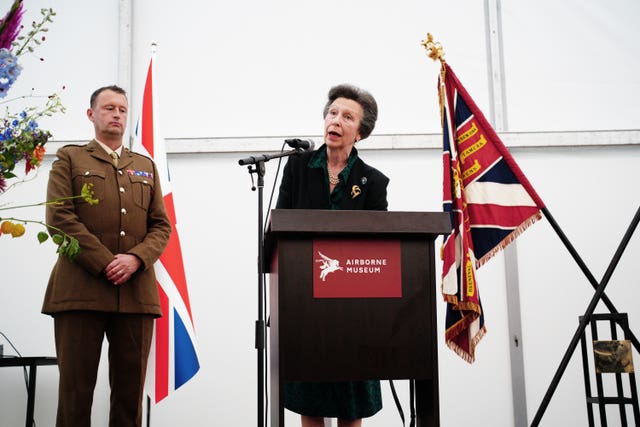 Anne speaking during a reception at the Airborne Museum Hartenstein