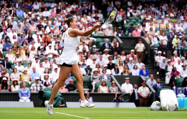 Aryna Sabalenka celebrating a point at Wimbledon