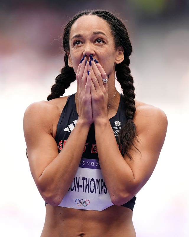 Katarina Johnson-Thompson in action yesterday at the Stade de France.