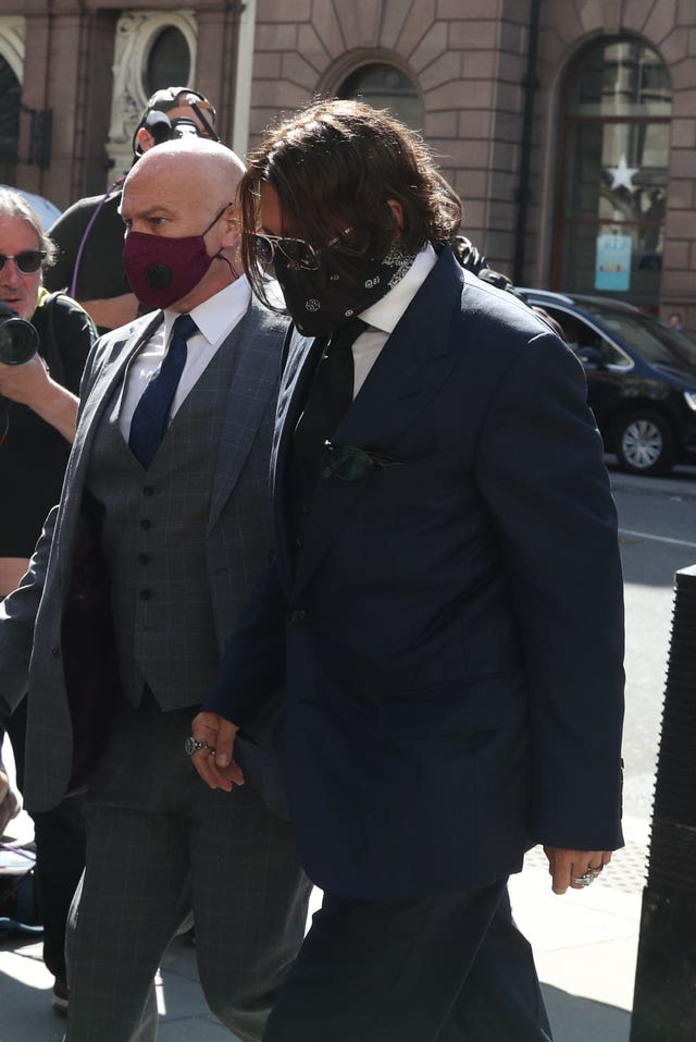 Actor Johnny Depp arriving at the High Court (Steve Parsons/PA)