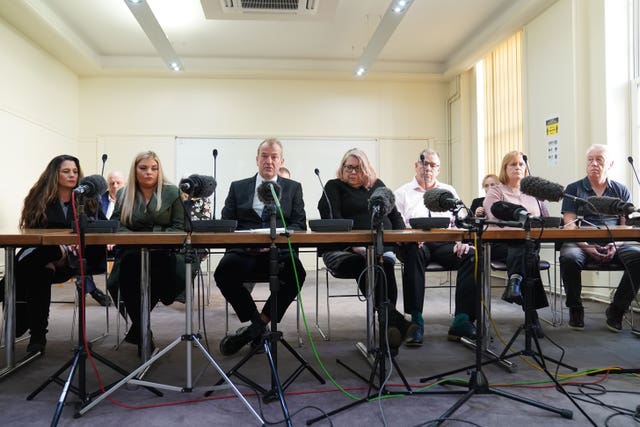 The families of Stephen Port’s victims at Barking Town Hall in east London, after the inquest