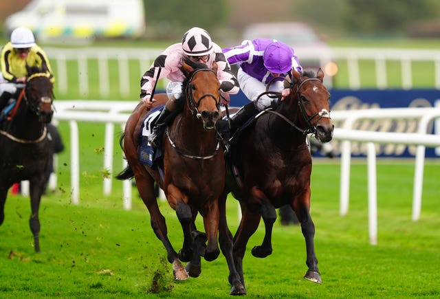 Hotazhell (left) on the way to victory at Doncaster