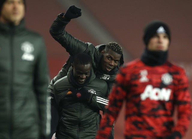 Paul Pogba enjoys a piggyback from team-mate Eric Bailly ahead of Manchester United's record-equalling victory over Southampton in early February. The light-hearted pair were not needed for the game, remaining unused substitutes as Ole Gunnar Solskjaer's men ran out resounding 9-0 winners at Old Trafford. The remarkable scoreline matched United's victory over Ipswich in 1995, as well as Saints' home loss to Leicester the previous season