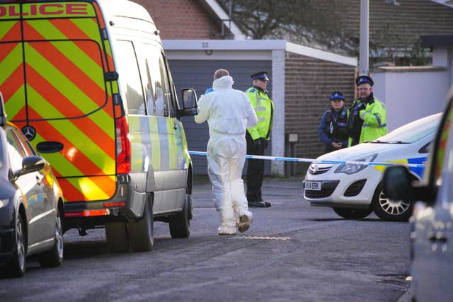 Police and forensic staff  near the scene in Lime Close, in the Mead Vale area of Weston-super-Mare 