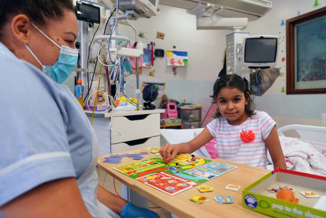 Eight-year-old Nour Hussein, from Manchester, a patient on Ward 23 at the Freeman Hospital in High Heaton, Newcastle Upon Tyne, who is in need of a heart donor 